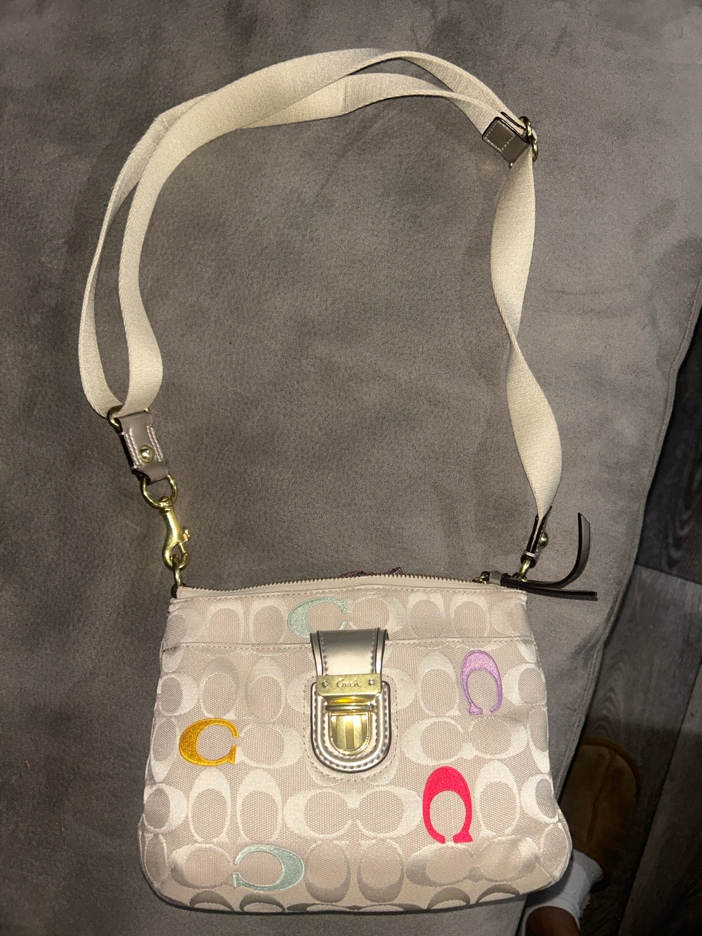 Coach Multicolor Signature Canvas Crossbody in Cream with Pastel Accents